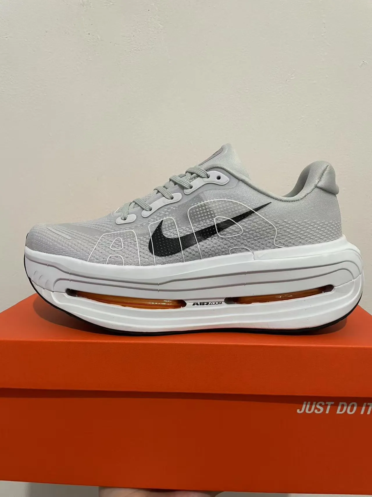 Nike Air Zoom Pegasus Gray Orange Engineered Mesh Upper Full-Length Visible Unit Running Shoes 5