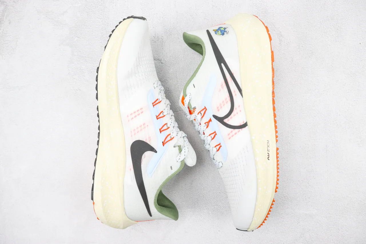 Nike Air Zoom Pegasus White Orange Engineered Mesh Upper Speckled Foam Midsole Running Shoes 2