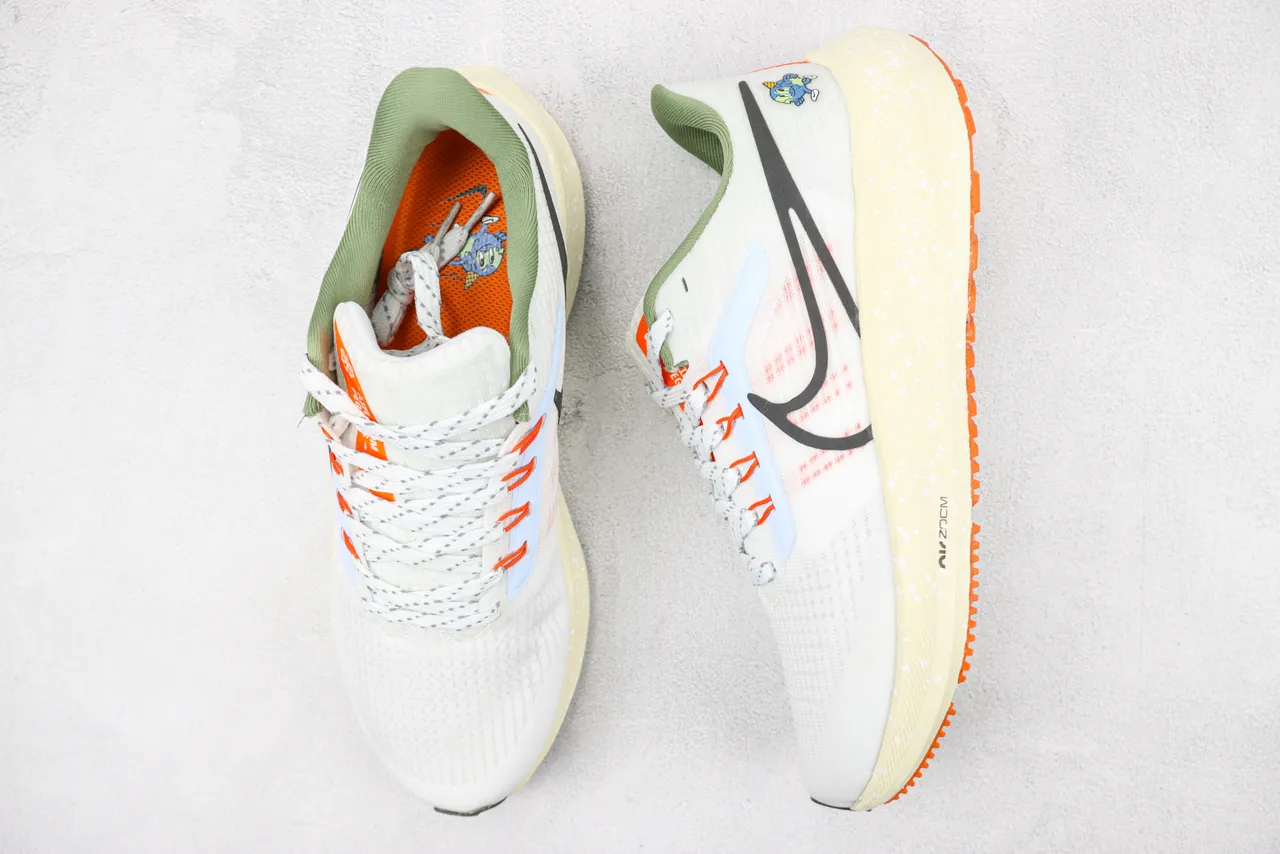 Nike Air Zoom Pegasus White Orange Engineered Mesh Upper Speckled Foam Midsole Running Shoes 3