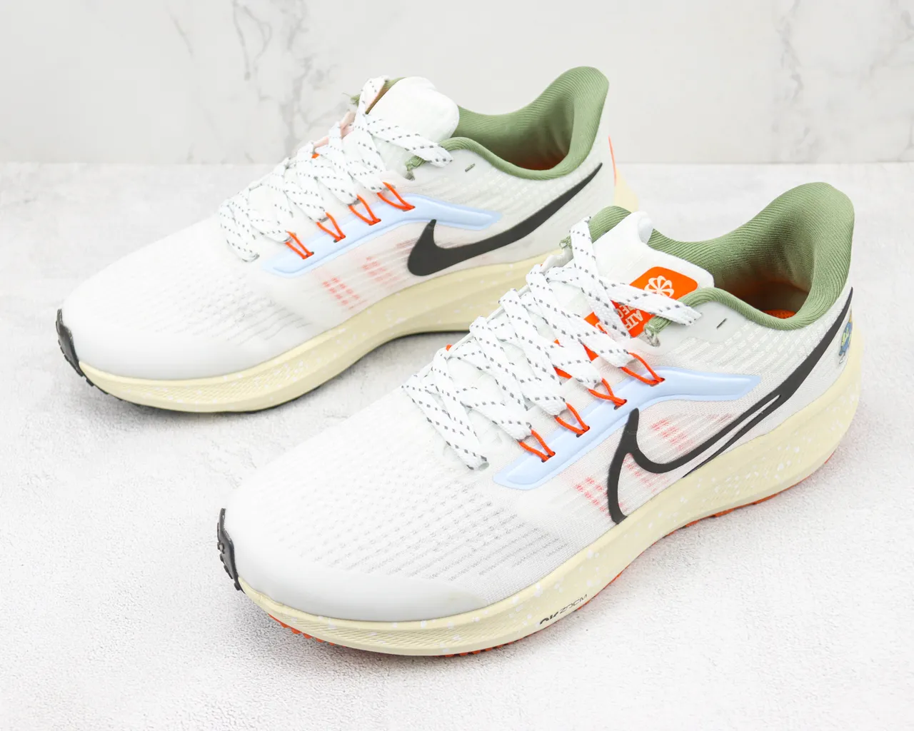 Nike Air Zoom Pegasus White Orange Engineered Mesh Upper Speckled Foam Midsole Running Shoes 4