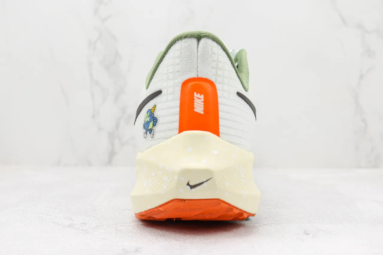 Nike Air Zoom Pegasus White Orange Engineered Mesh Upper Speckled Foam Midsole Running Shoes 9