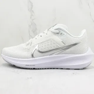 Nike Air Zoom Pegasus White Silver Breathable Engineered Mesh Upper Metallic Swoosh Overlay Running Shoes