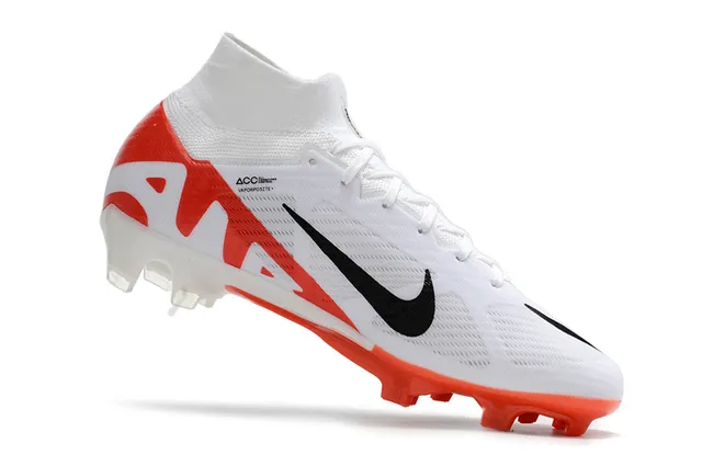 Nike Air Zoom Blanco Naranja Alto Corte Cuello Ajuste de Calcetín Flyknit Superior Suelo Firme Zapatos de Fútbol 2