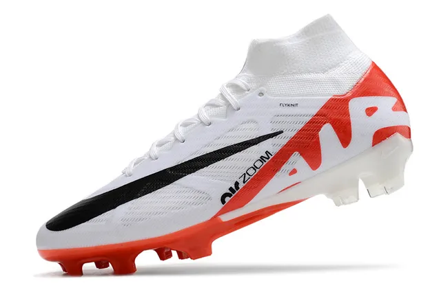 Nike Air Zoom Blanco Naranja Alto Corte Cuello Ajuste de Calcetín Flyknit Superior Suelo Firme Zapatos de Fútbol 3