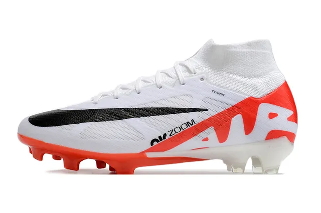 Nike Air Zoom Blanco Naranja Alto Corte Cuello Ajuste de Calcetín Flyknit Superior Suelo Firme Zapatos de Fútbol 8