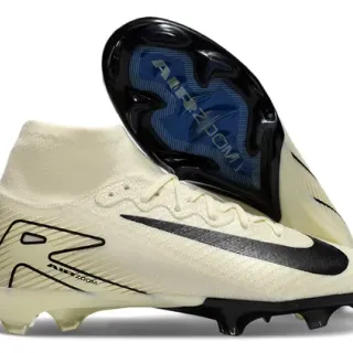 Nike Beige Black High-Cut Knit Upper Swoosh Firm-Ground Soccer Shoes