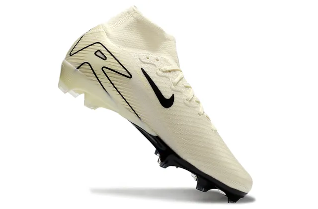 Nike Beige Black High-Cut Knit Upper Swoosh Firm-Ground Soccer Shoes 2