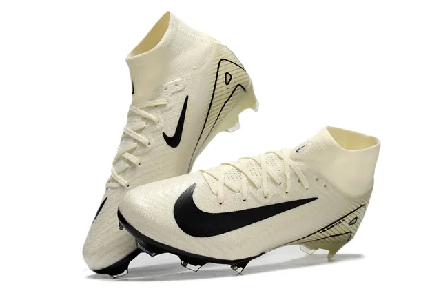 Nike Beige Black High-Cut Knit Upper Swoosh Firm-Ground Soccer Shoes 3