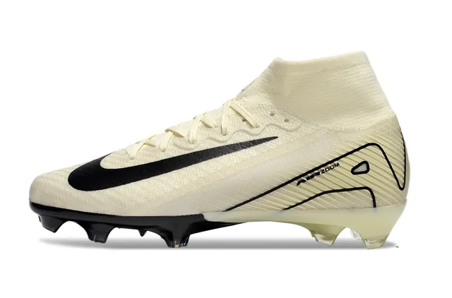 Nike Beige Black High-Cut Knit Upper Swoosh Firm-Ground Soccer Shoes 4