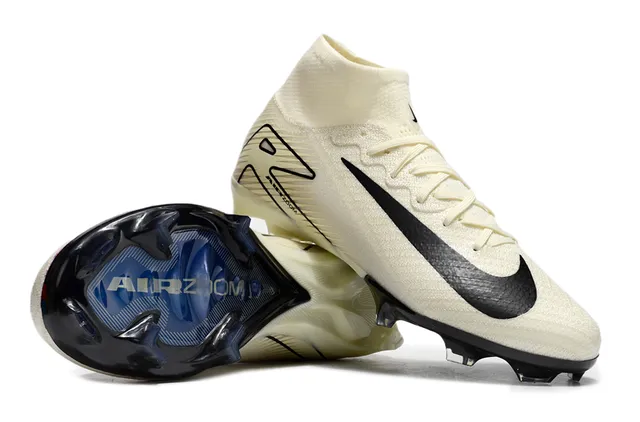 Nike Beige Black High-Cut Knit Upper Swoosh Firm-Ground Soccer Shoes 6