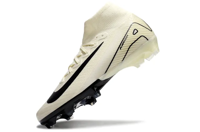 Nike Beige Black High-Cut Knit Upper Swoosh Firm-Ground Soccer Shoes 7