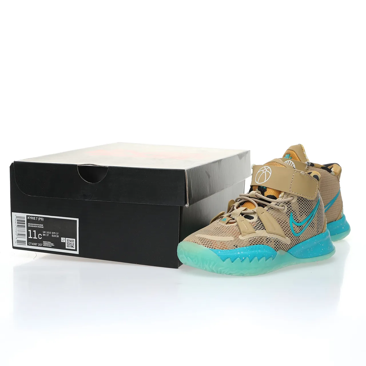 Nike Beige Blue High-Top Mesh-and-Synthetic Overlay Basketball Shoes 18