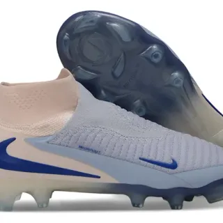 Nike Beige Blue Sock-Fit Knit Upper Low-Cut Collar Firm-Ground Soccer Shoes