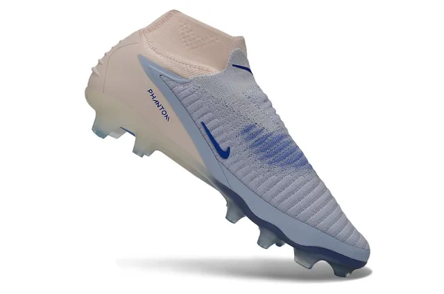 Nike Beige Blue Sock-Fit Knit Upper Low-Cut Collar Firm-Ground Soccer Shoes 2