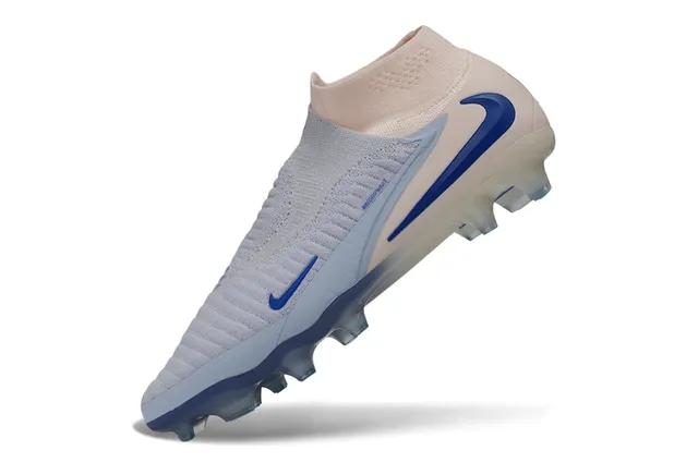 Nike Beige Blue Sock-Fit Knit Upper Low-Cut Collar Firm-Ground Soccer Shoes 3