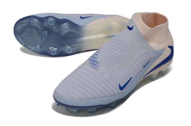 Nike Beige Blue Sock-Fit Knit Upper Low-Cut Collar Firm-Ground Soccer Shoes 4