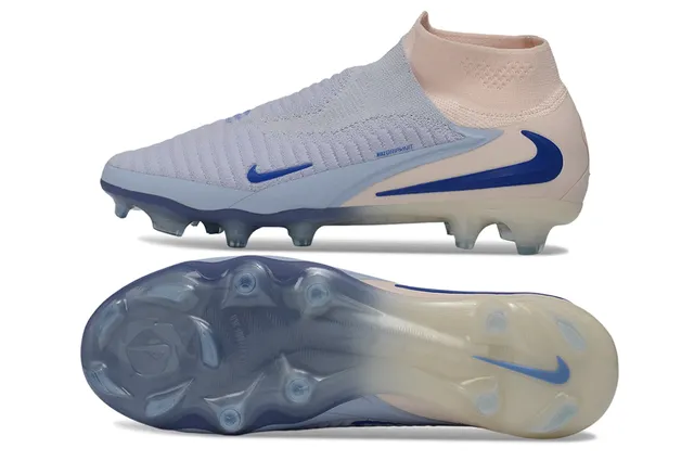 Nike Beige Blue Sock-Fit Knit Upper Low-Cut Collar Firm-Ground Soccer Shoes 6