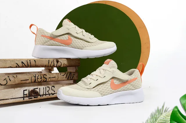 Nike Beige Orange Mesh Upper Hook-and-Loop Strap Lifestyle Sneakers 17