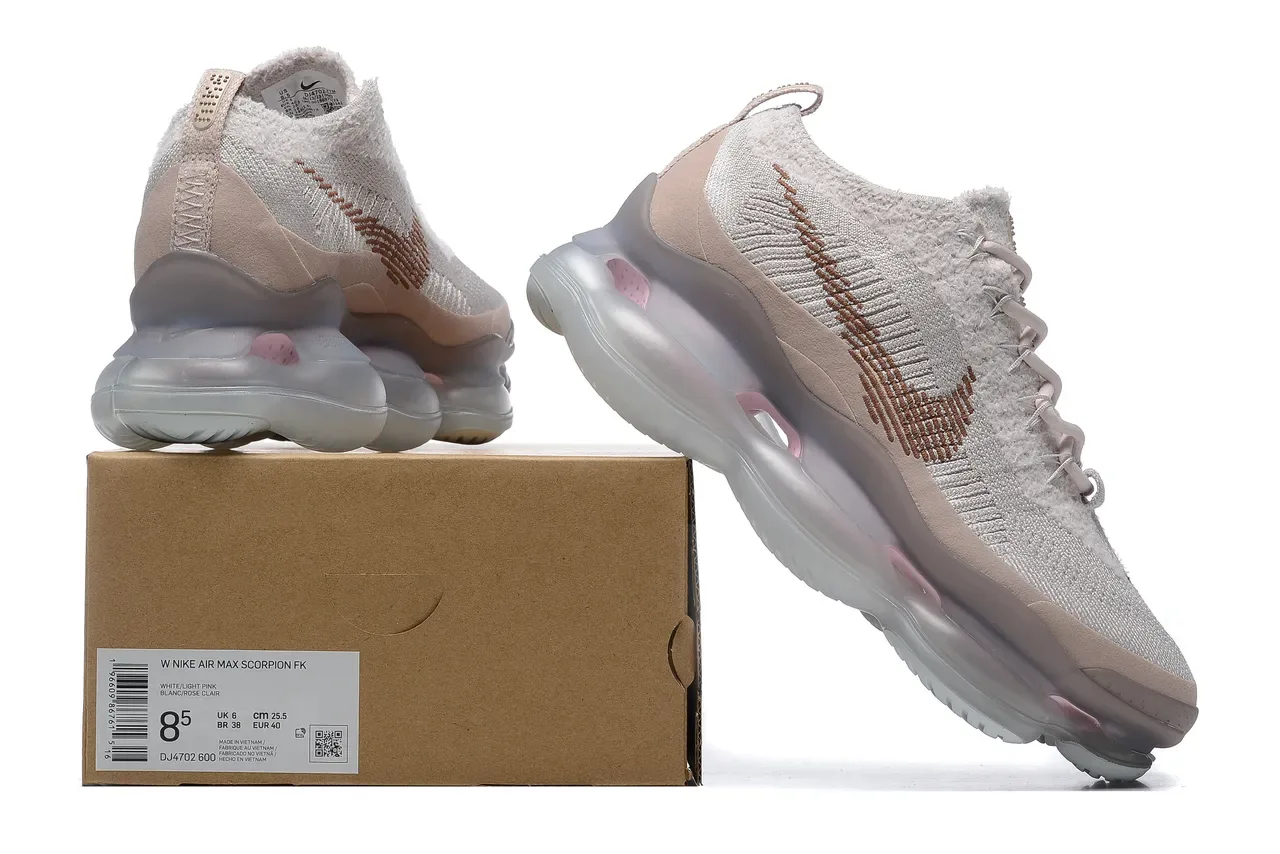 Nike Tênis Lifestyle Bege e Rosa Malha Engenhada Superior Air Unit Visível Full Length 7