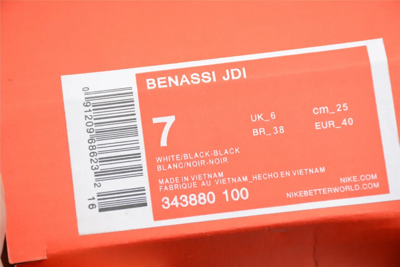 Nike Benassi JDI Black and White Slippers 2