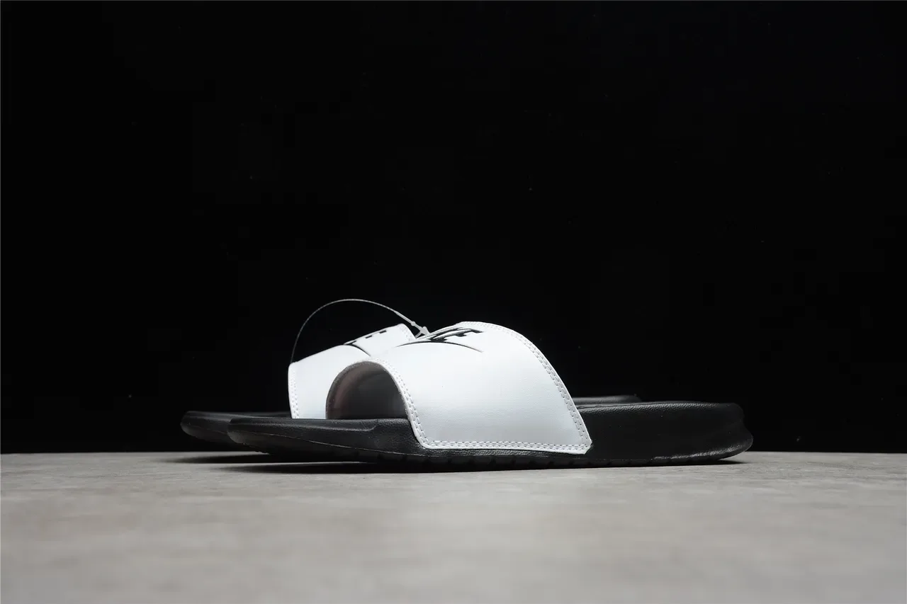 Nike Benassi JDI Black and White Slippers 11