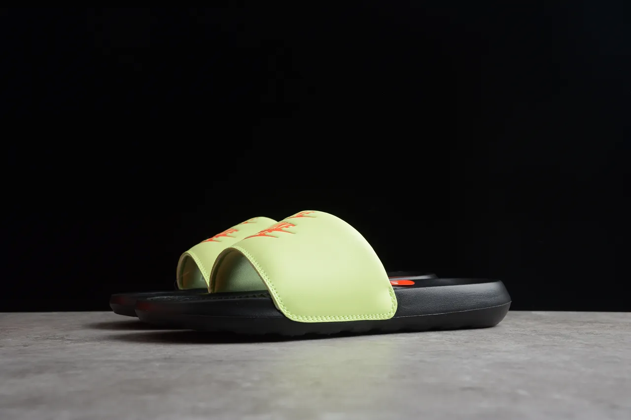 Nike Benassi JDI Lime Green and Orange Slippers 11