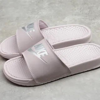 Nike Benassi Pink Silver Single-Strap Slide Molded Footbed Slippers