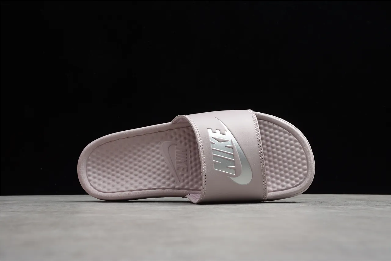 Nike Benassi Pink Silver Single-Strap Slide Molded Footbed Slippers 9