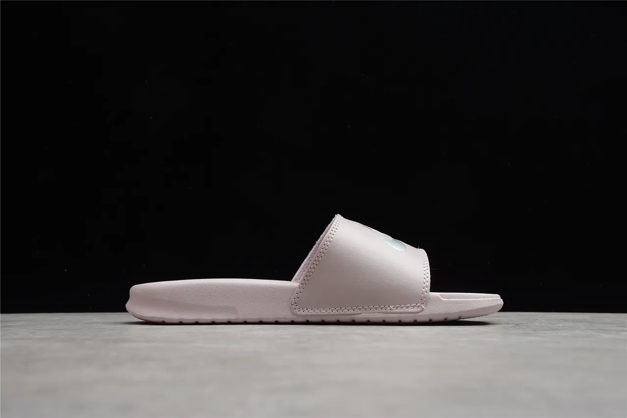 Nike Benassi Pink Silver Single-Strap Slide Molded Footbed Slippers 10