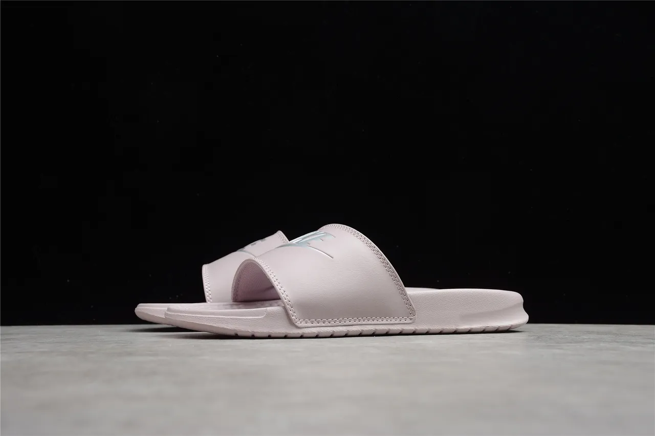 Nike Benassi Pink Silver Single-Strap Slide Molded Footbed Slippers 11