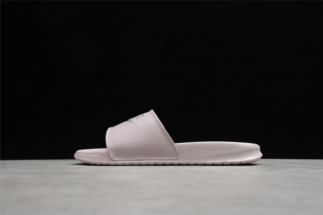 Nike Benassi Pink Silver Single-Strap Slide Molded Footbed Slippers 12