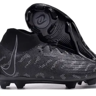 Nike Black Gray Knit Sock-Fit Upper Molded Heel Counter Firm-Ground Soccer Shoes
