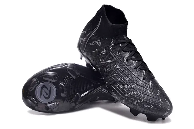 Nike Black Gray Knit Sock-Fit Upper Molded Heel Counter Firm-Ground Soccer Shoes 2