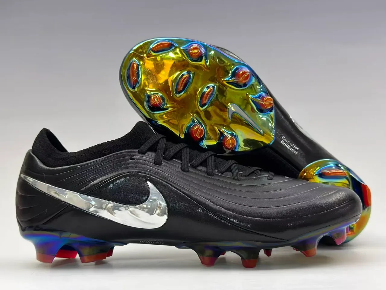 Nike Black Multicolor Leather Upper Iridescent Metallic Soleplate Firm-Ground Soccer Shoes 1