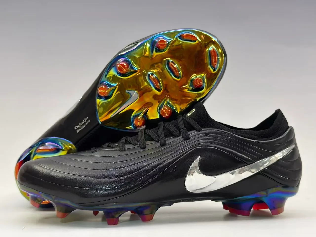 Nike Black Multicolor Leather Upper Iridescent Metallic Soleplate Firm-Ground Soccer Shoes 3