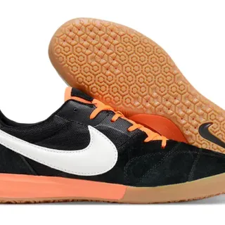 Nike Black Orange Low-Top Suede And Mesh Upper Indoor Soccer Shoes