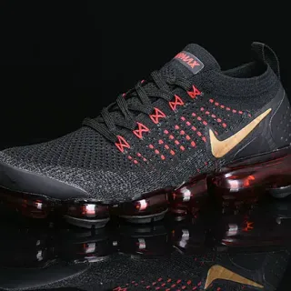 Nike Black Red Flyknit Upper Visible Air Cushioning Running Shoes
