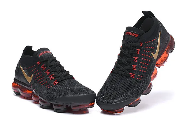 Nike Black Red Flyknit Upper Visible Air Cushioning Running Shoes 4