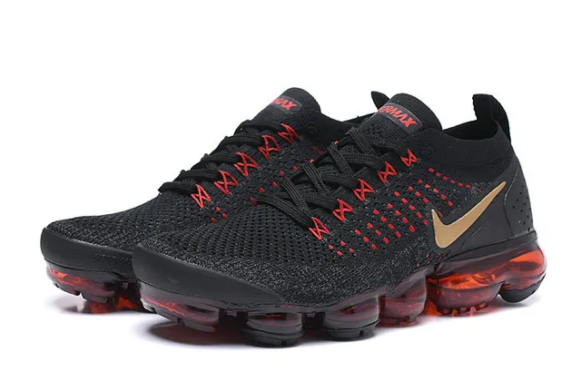 Nike Black Red Flyknit Upper Visible Air Cushioning Running Shoes 8