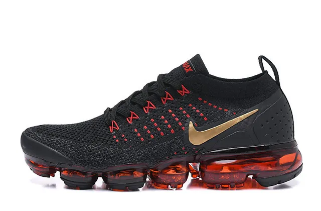 Nike Black Red Flyknit Upper Visible Air Cushioning Running Shoes 9