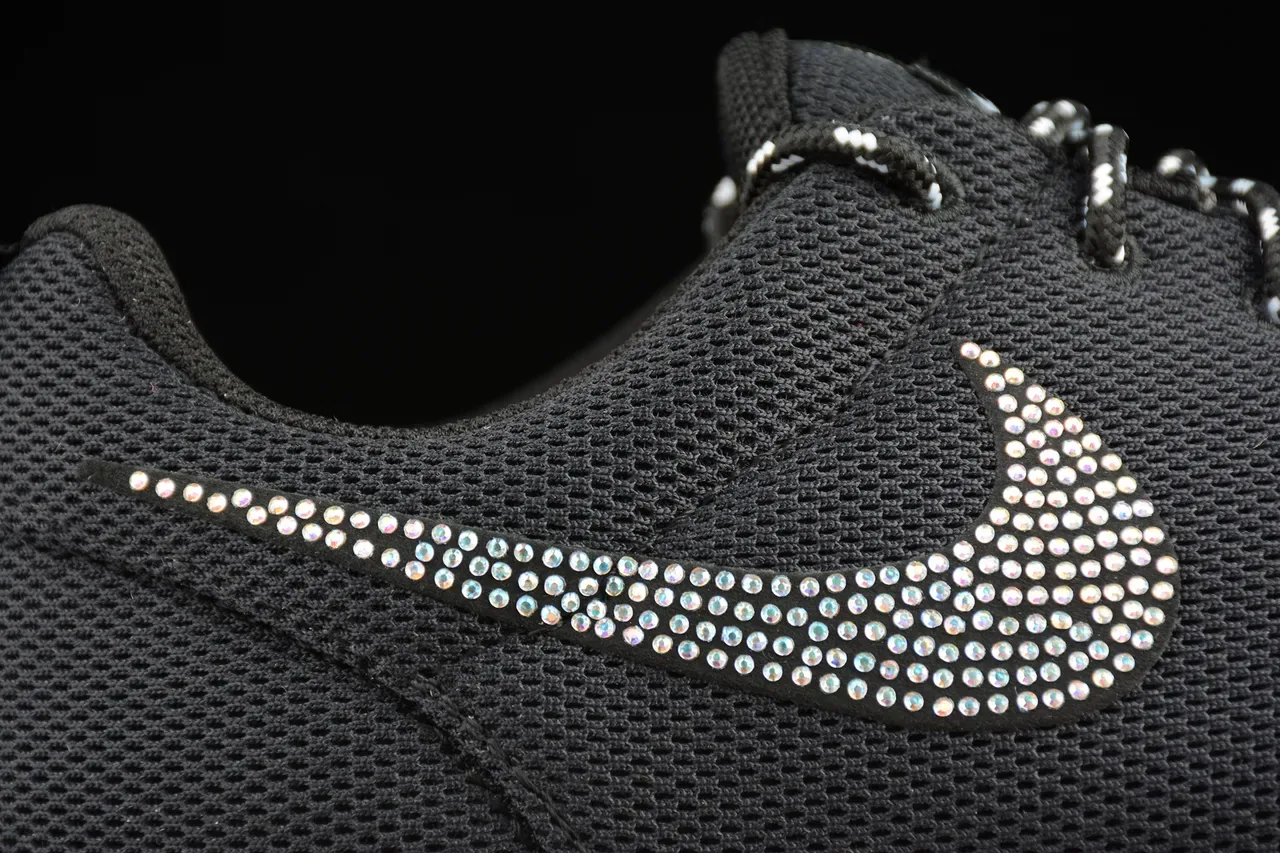 Nike Black White Knit Upper Rhinestone-Embellished Swoosh Lifestyle Sneakers 2