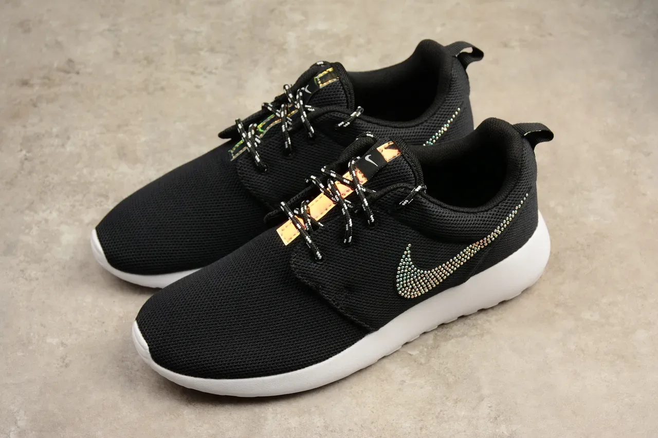 Nike Black White Knit Upper Rhinestone-Embellished Swoosh Lifestyle Sneakers 6