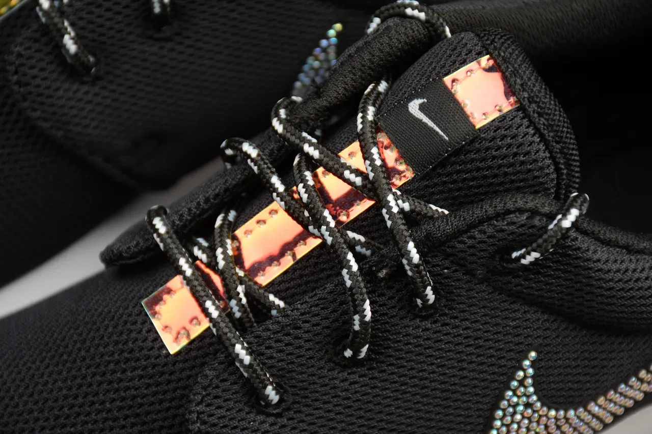 Nike Black White Knit Upper Rhinestone-Embellished Swoosh Lifestyle Sneakers 8