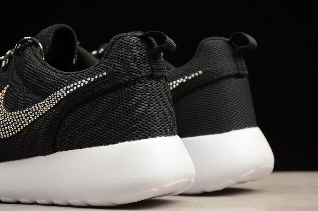 Nike Black White Knit Upper Rhinestone-Embellished Swoosh Lifestyle Sneakers 10
