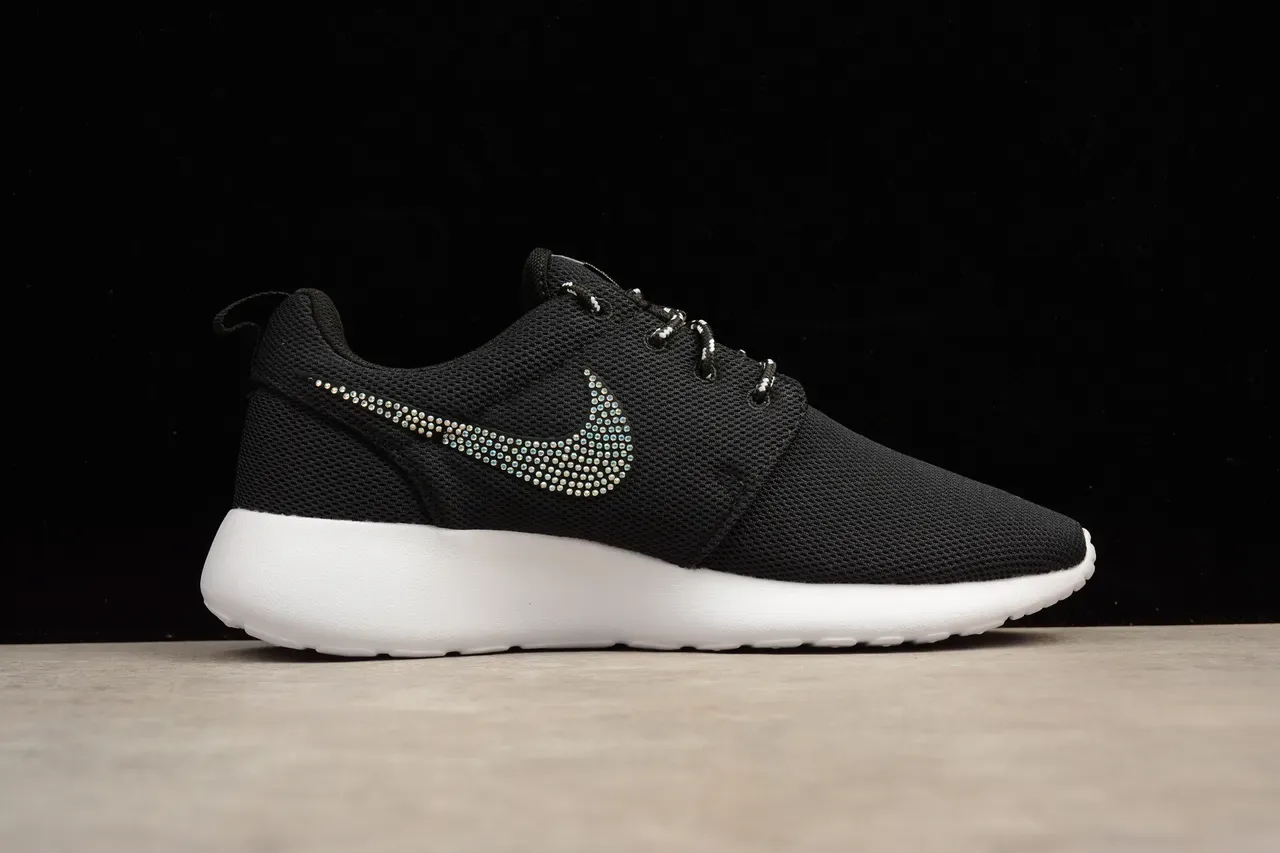 Nike Black White Knit Upper Rhinestone-Embellished Swoosh Lifestyle Sneakers 13