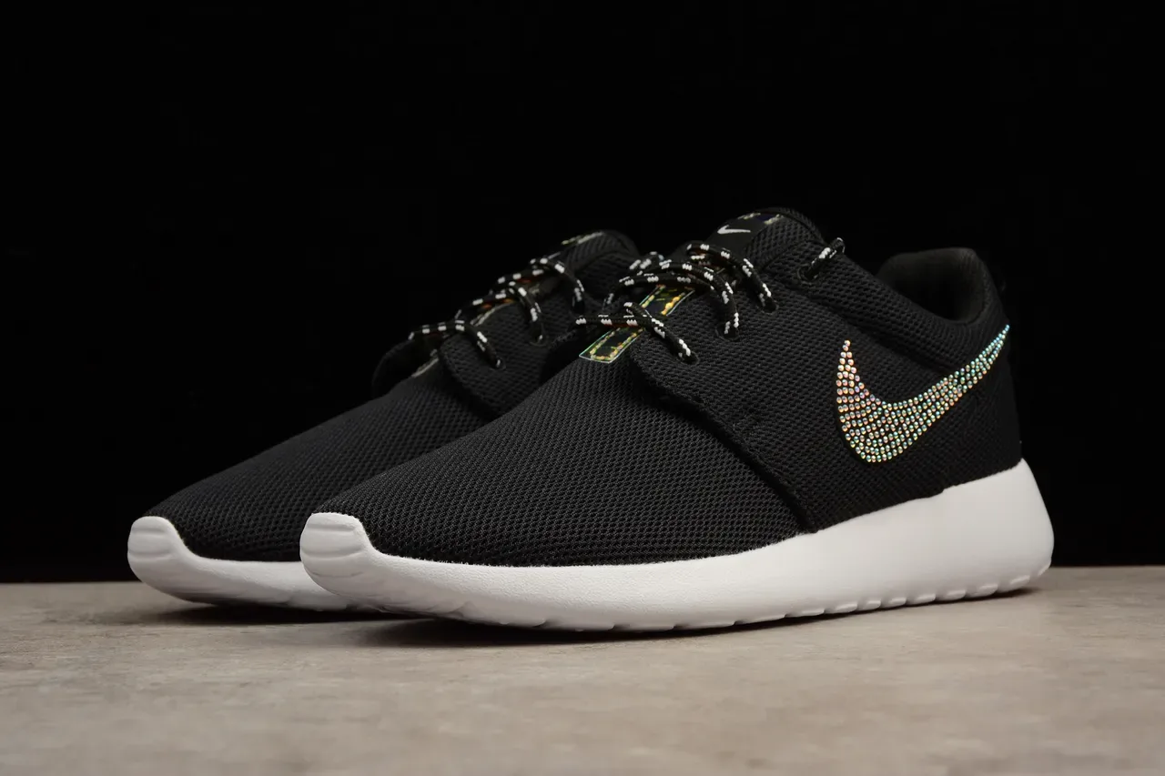 Nike Black White Knit Upper Rhinestone-Embellished Swoosh Lifestyle Sneakers 14