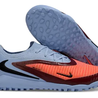 Nike Blue Orange Low-Cut Knit Upper Synthetic Cage Overlay Turf Soccer Shoes
