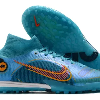 Nike Blue Orange Sock-Fit Collar Translucent Outsole Turf Soccer Shoes