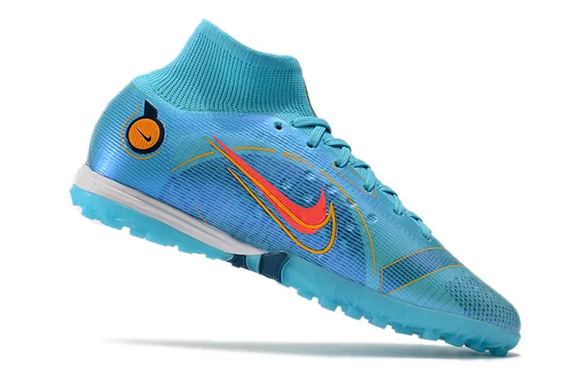 Nike Bleu Orange Collet de chaussette Semelle translucide Chaussures de football turf 23