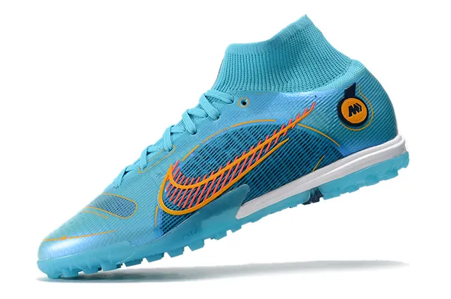 Nike Bleu Orange Collet de chaussette Semelle translucide Chaussures de football turf 24